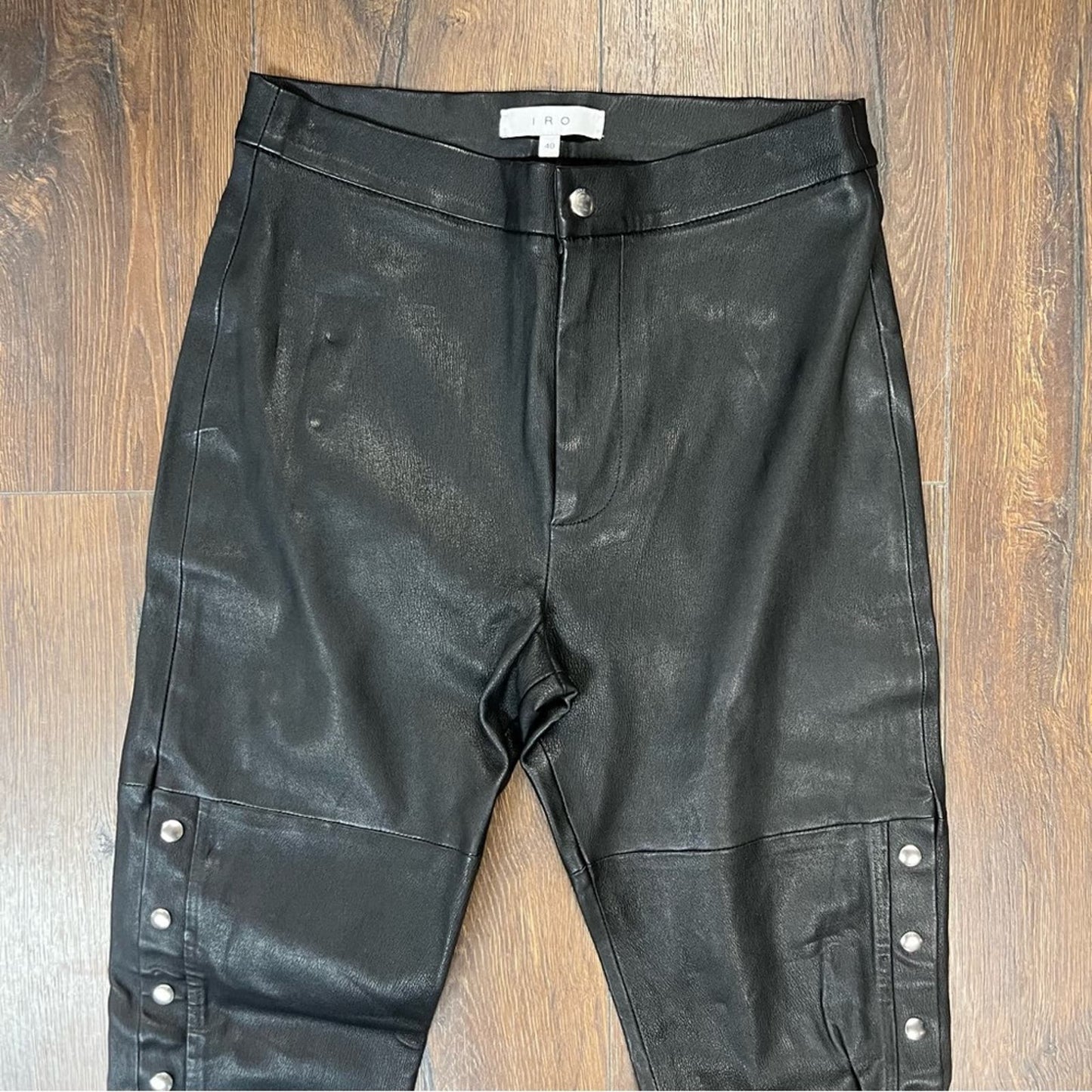 IRO Sabrina Snap-Trim Leather Ankle Pants, Black SZ 40/8