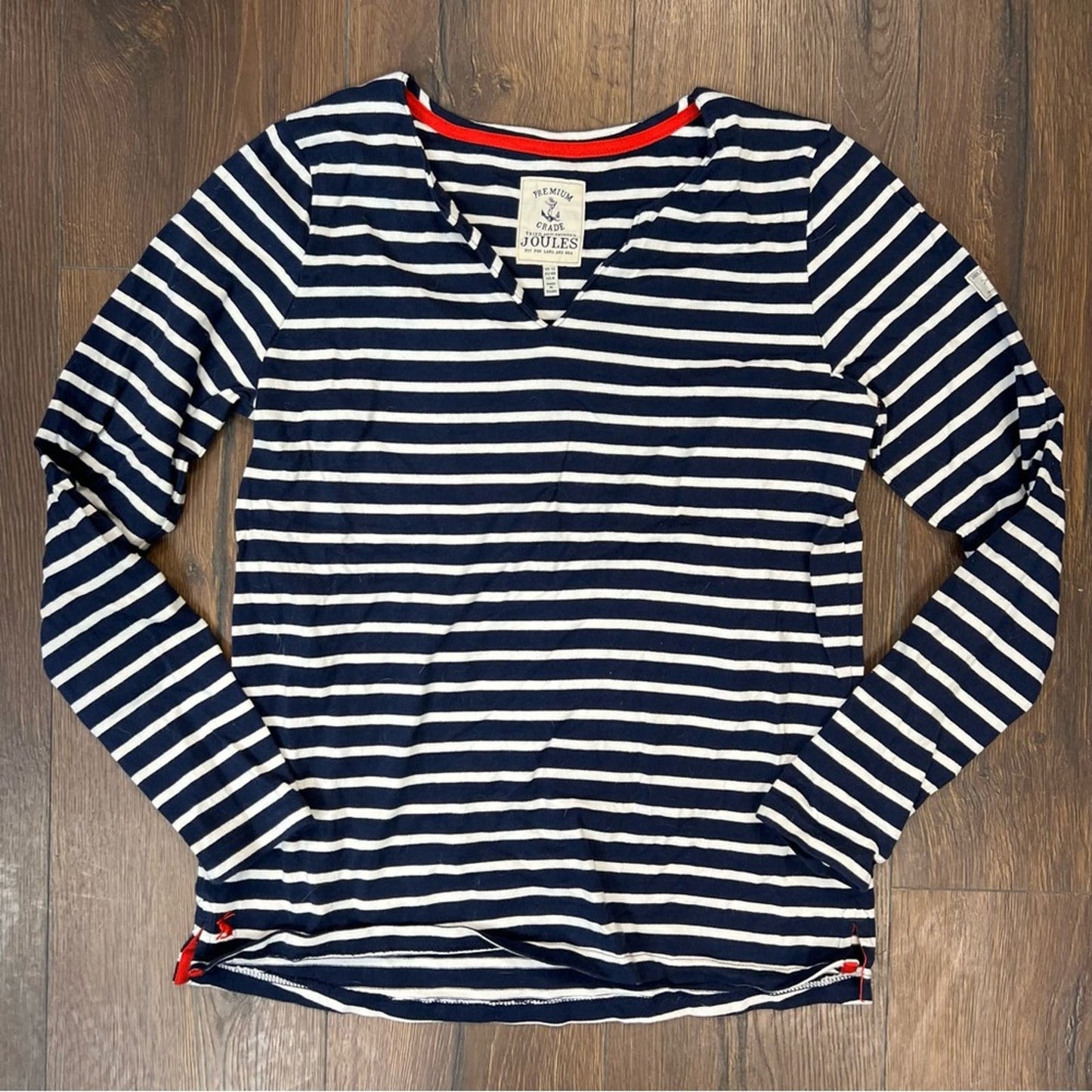 JOULES Harbour Notch Neck Womens Notch Neck Jersey Top - Navy Cream Stripe SZ 8