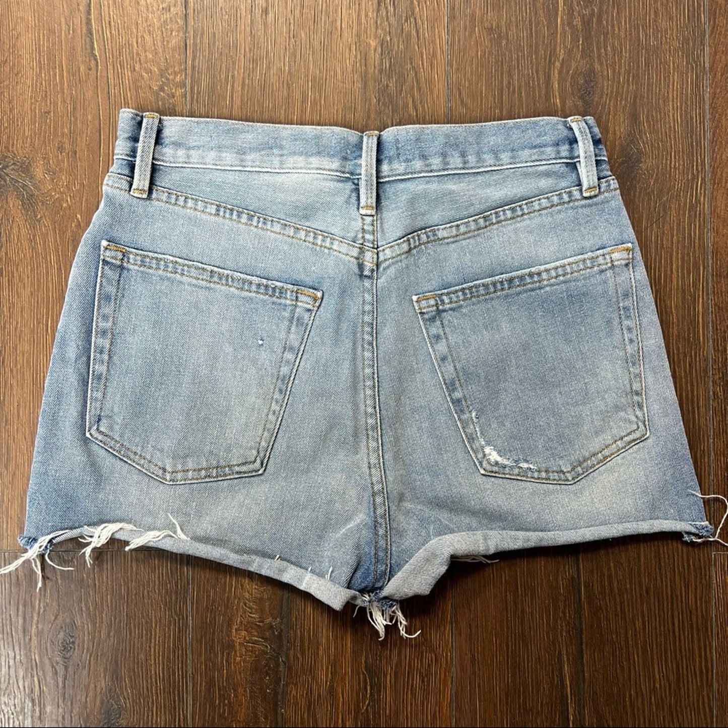 FRAME Denim Le Original High-Rise Denim Shorts with Tulip Hem, Chloe SZ 26/2