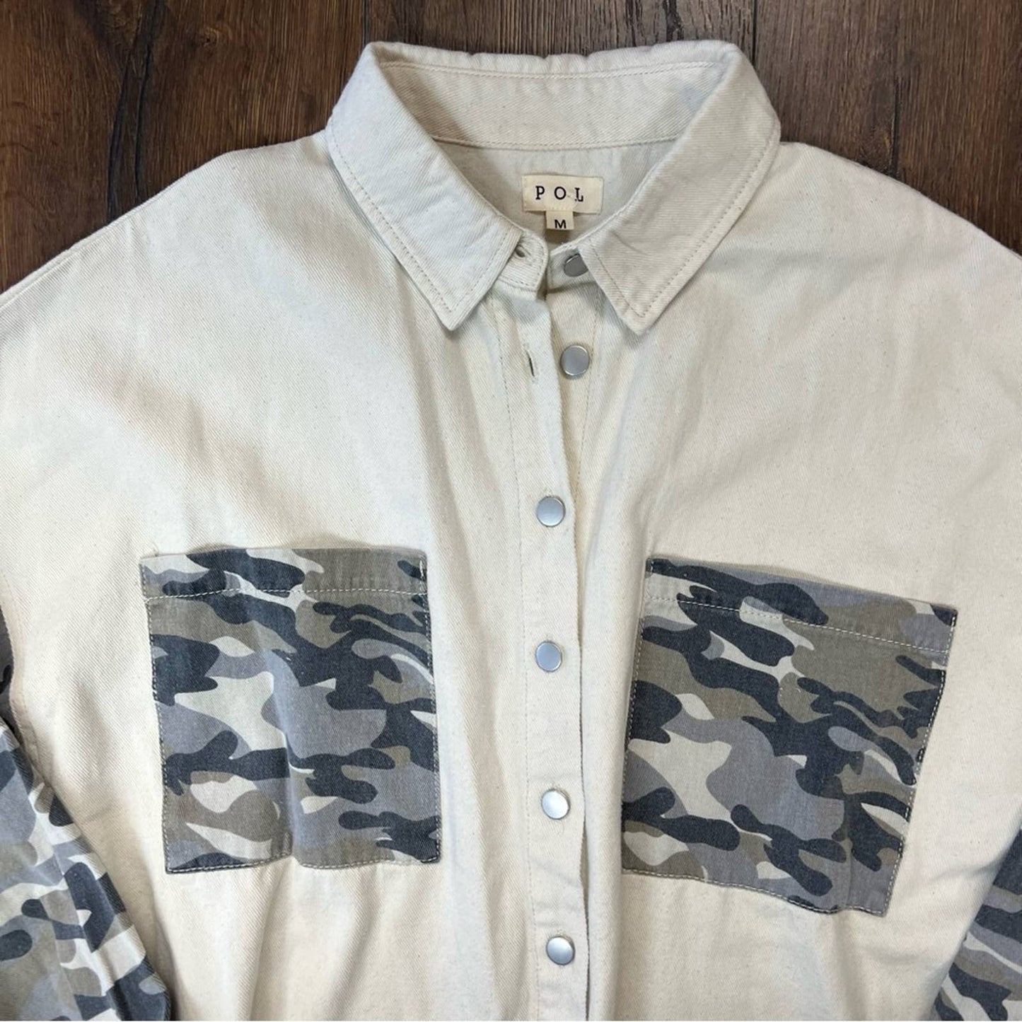 POL Rhodes Shacket Cream Camo SZ MED