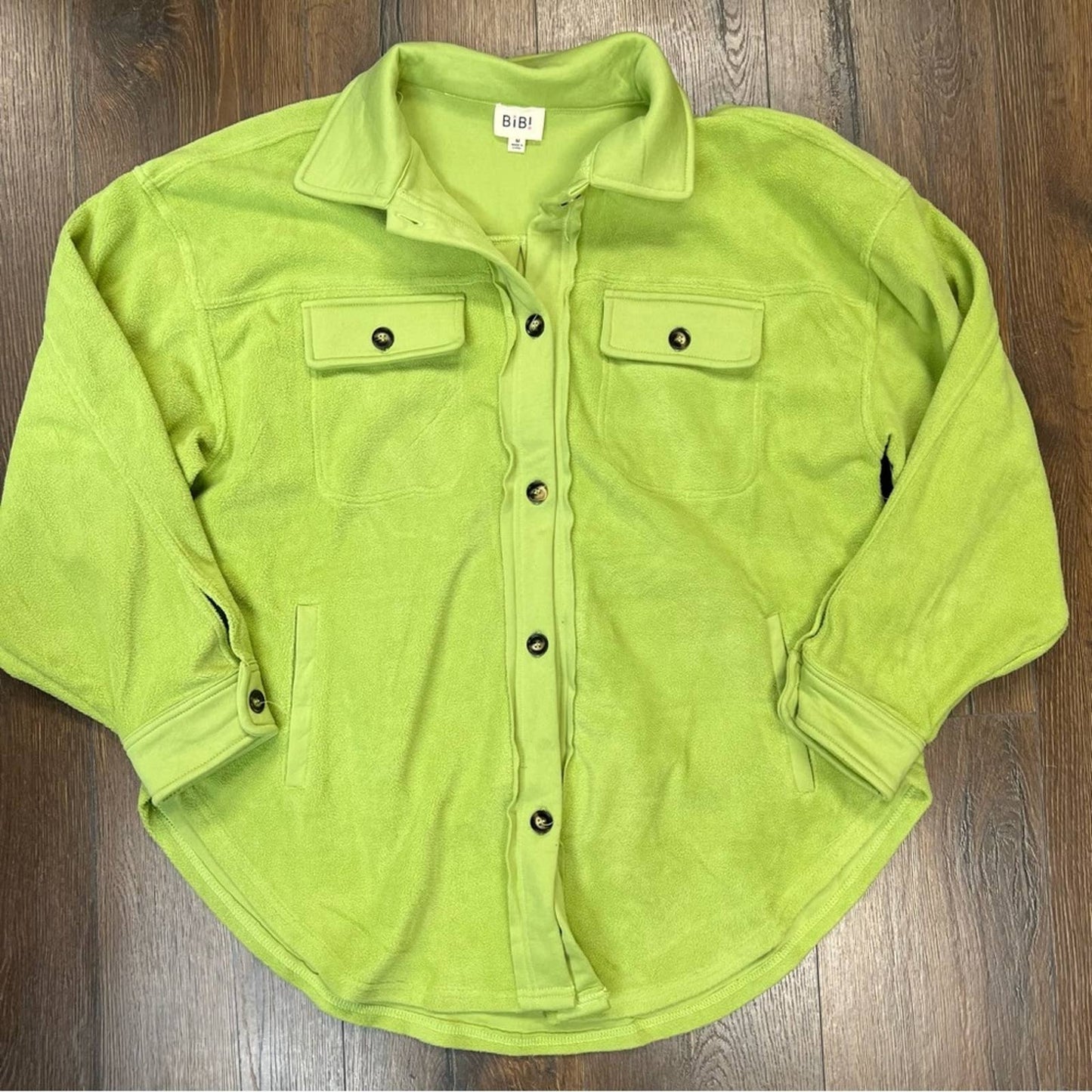 BiBi lime green fleece shacket SZ MED