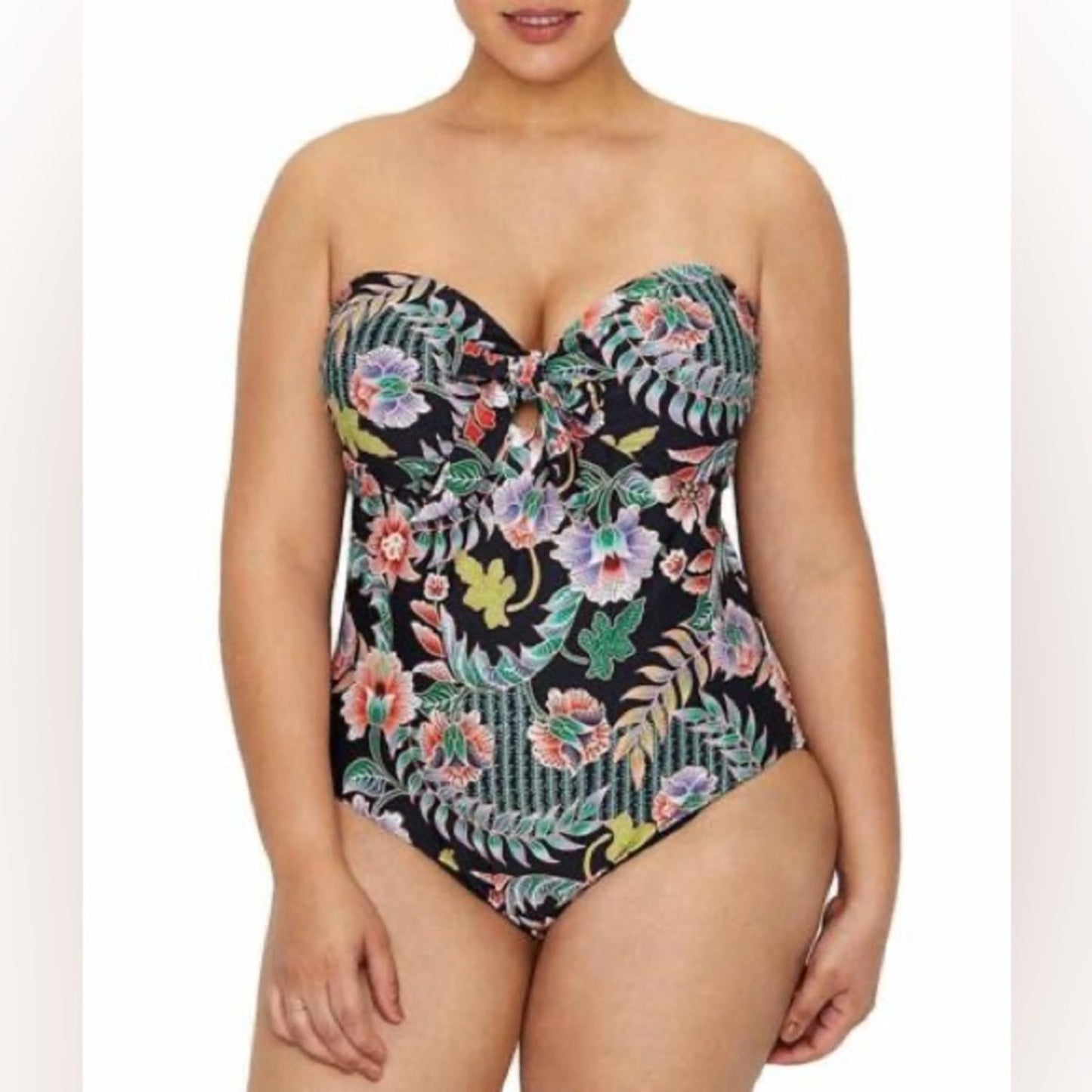 Raisins Curve BLACK ICE Indo Bloom Zanzibar Bandeau One-Piece Swimsuit Size 24W