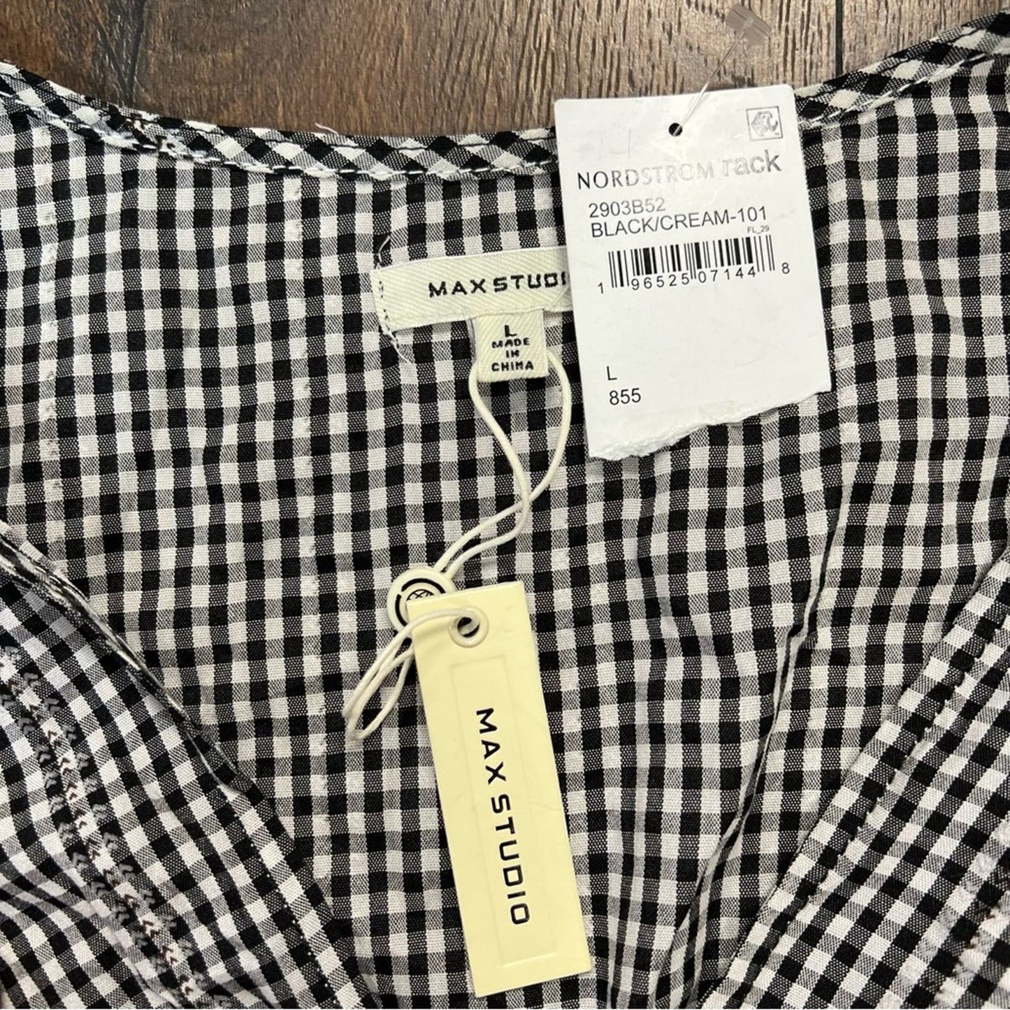 🆕 Max studio gingham black and cream flutter sleeve dress SZ LG