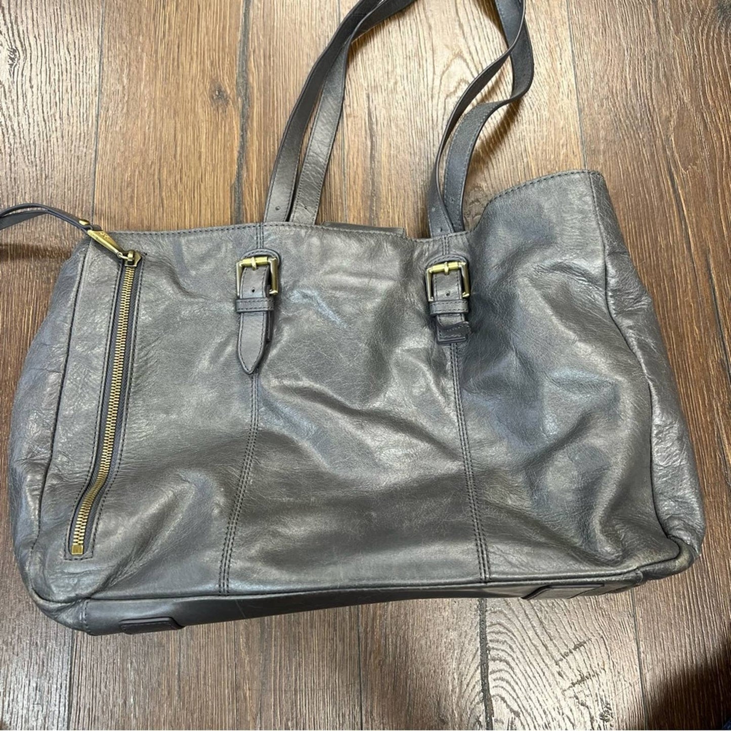 HOBO gray polished leather tote bag