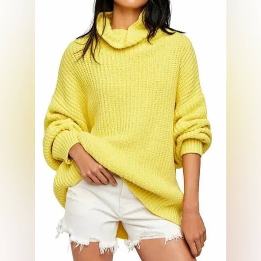 Free People Swim Too Deep Lemon Love Oversized Sweater SZ XS