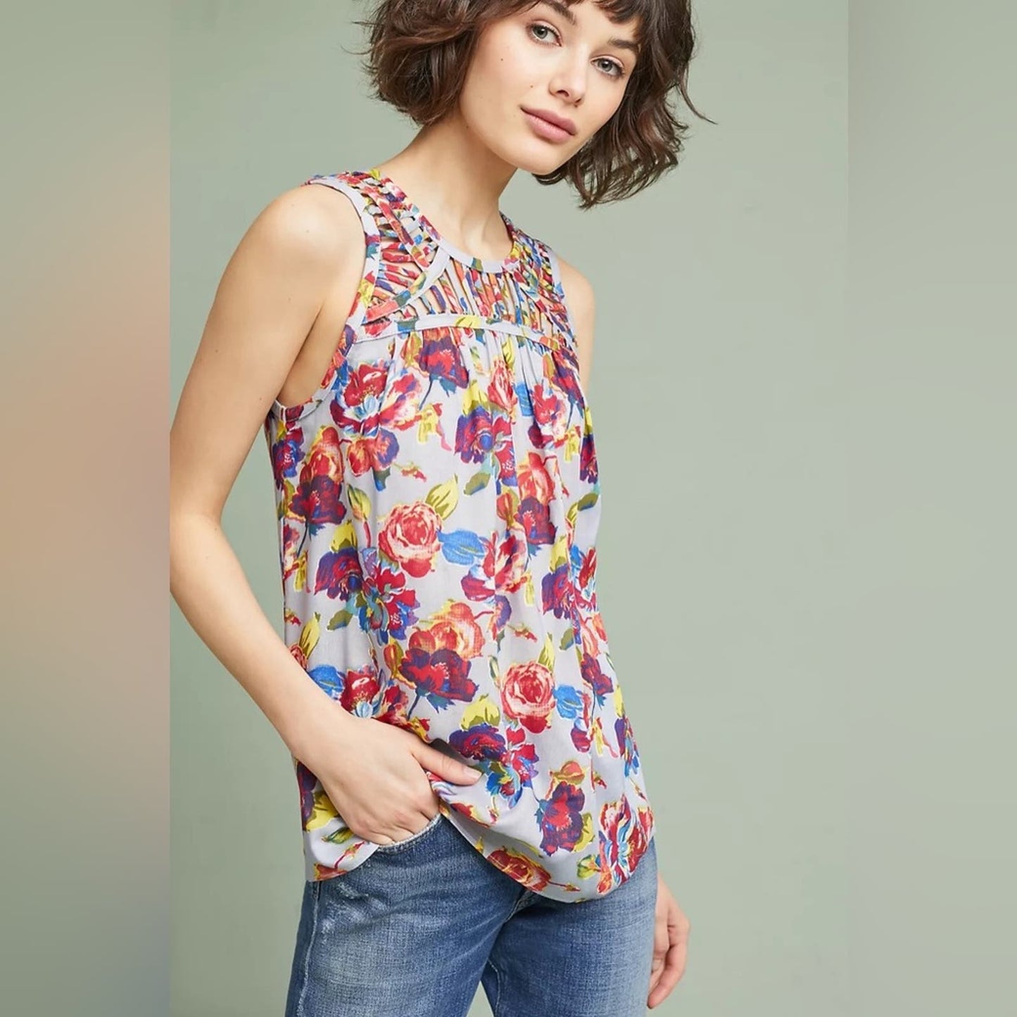 Ranna Gill Faye floral tank SZ MED
