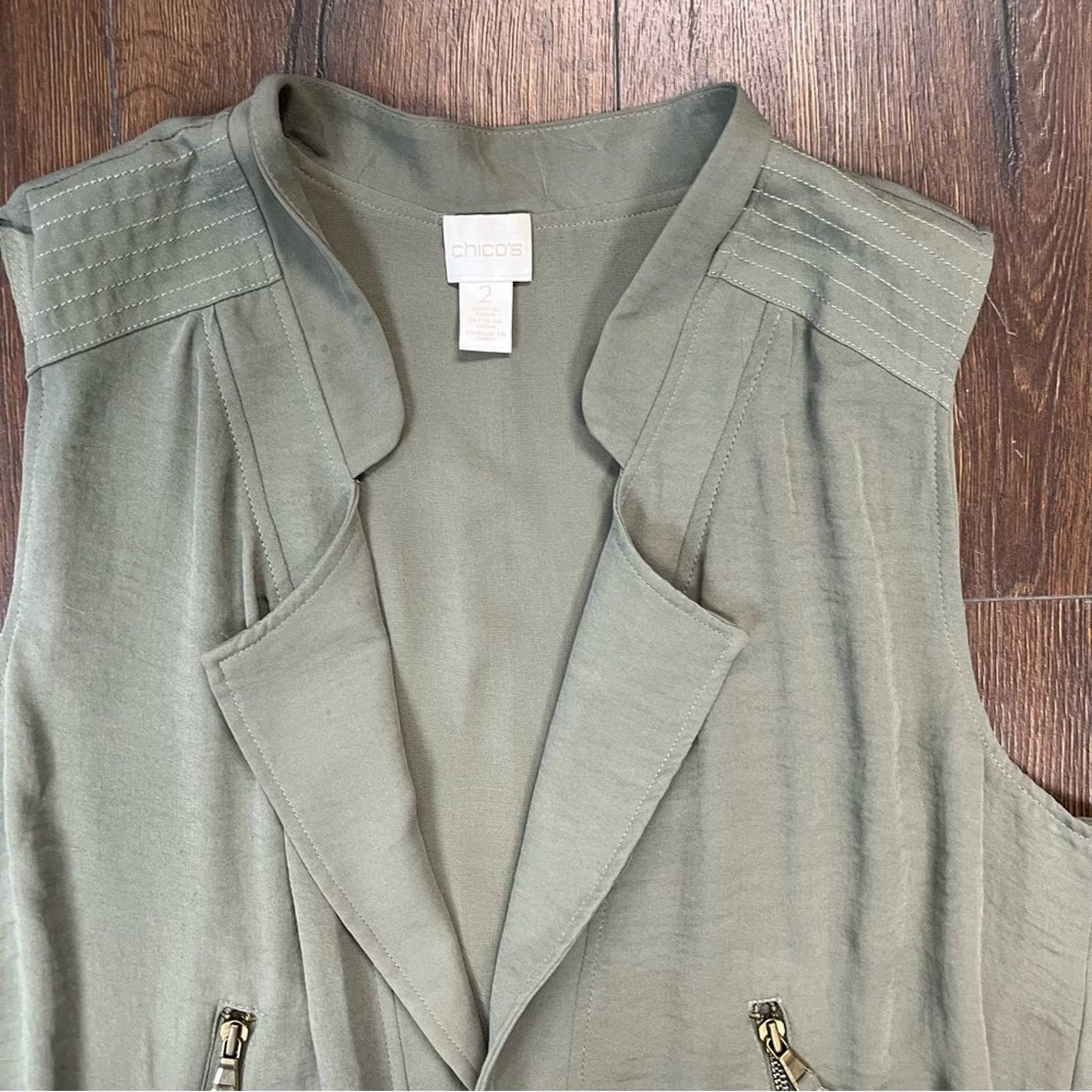 Chicos olive layered vest SZ 2/LG