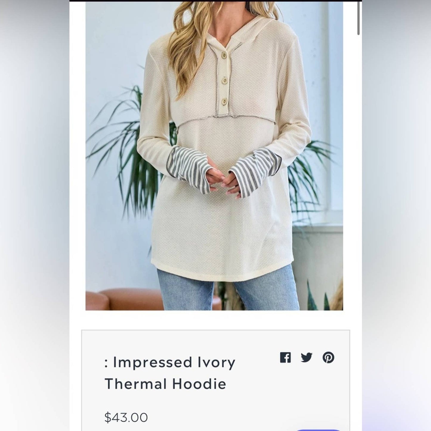 🆕 Lovely Melody Impressed Ivory Thermal Hoodie SZ LG