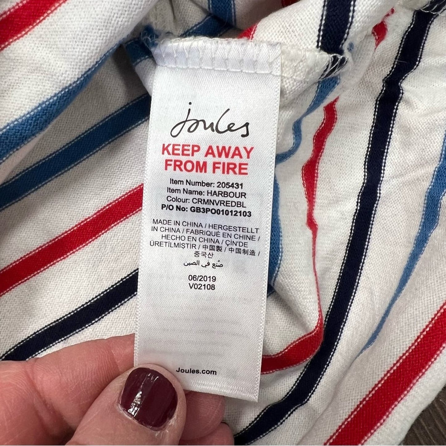 Joules Harbour Long Sleeve Jersey Top Cream Navy Red Blue SZ 8