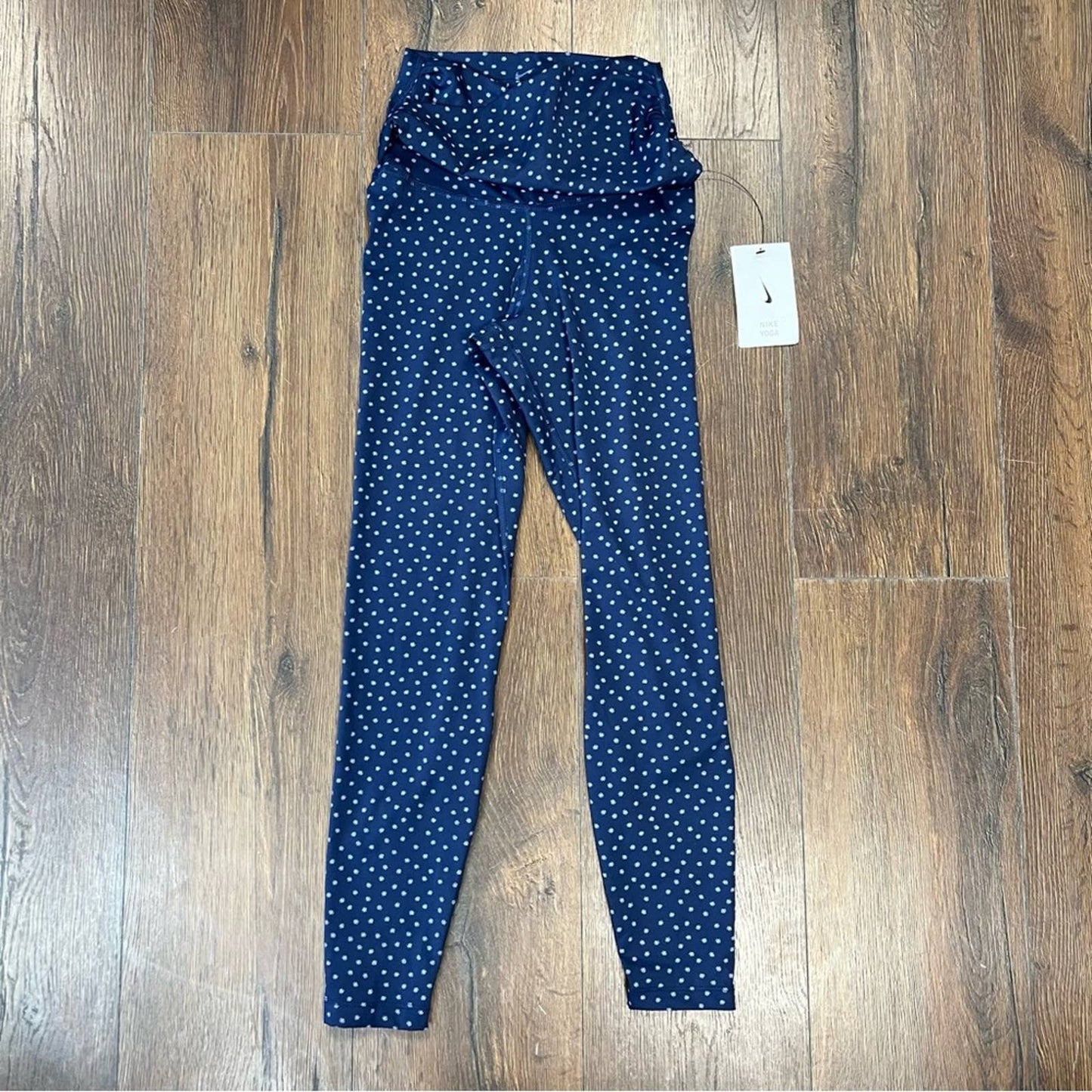 🆕 Nike Dri-fit Blue Yoga Polka Dots Printed Twist 7/8 Tight Leggings SZ XS