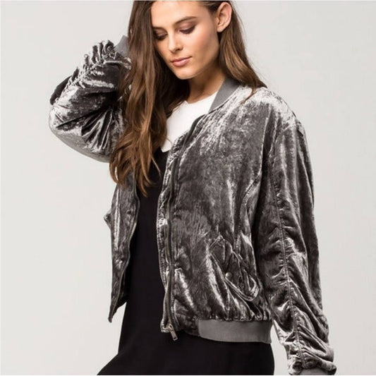 Free People gray velvet bomber jacket SZ MED