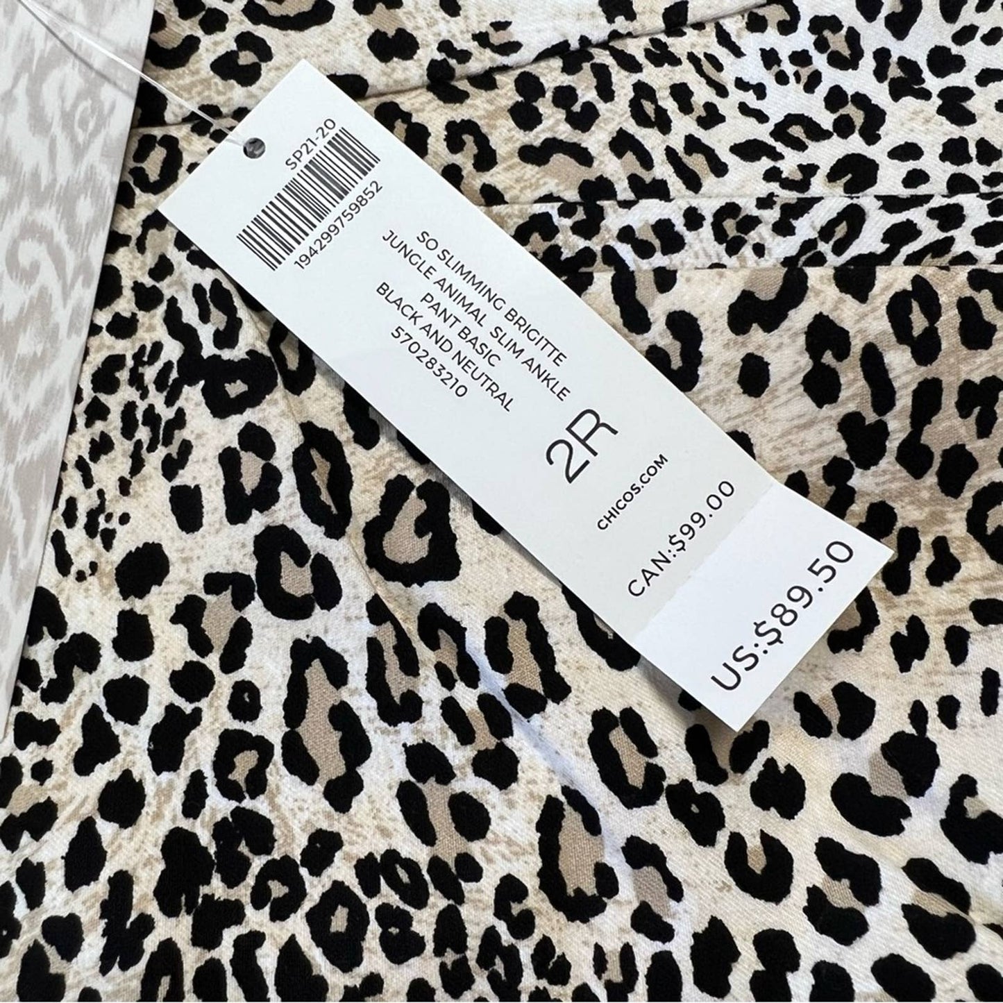 🆕 Chicos So Slimming Brigitte Animal-Print Slim Ankle Pants SZ 2/12