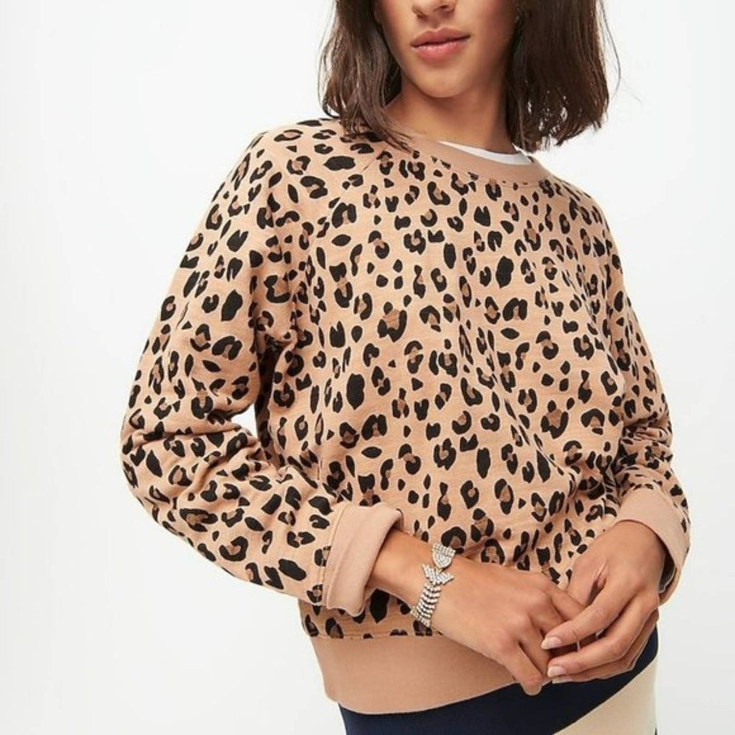 J. Crew Vintage Cotton Terry Crewneck Leopard SZ XL