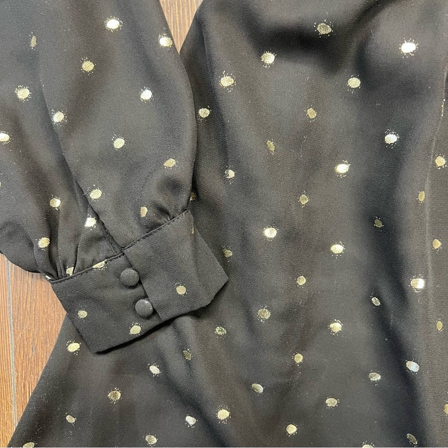 🆕 Lulu’s Wandering Soul Gold and Black Polka Dot Wrap Dress SZ MED
