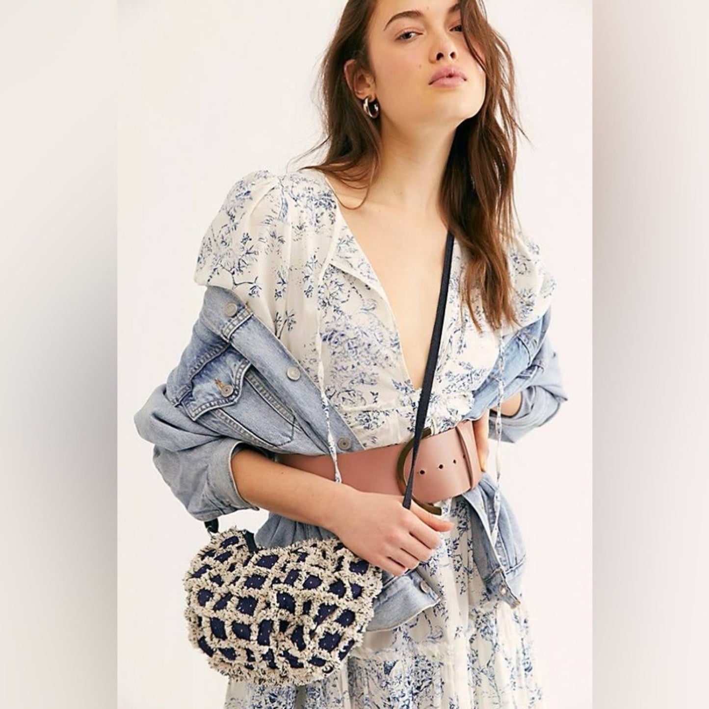 Free People Zamora Crossbody Bag Navy and Cream