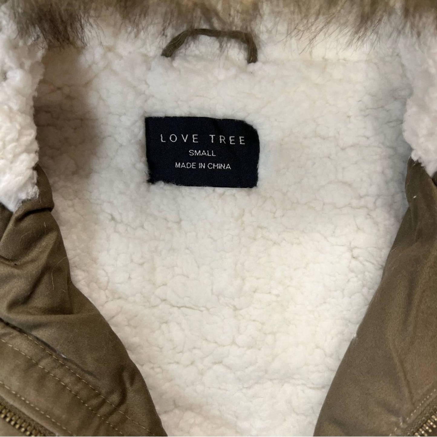 Love Tree Olive Sherpa lined parka SZ SM