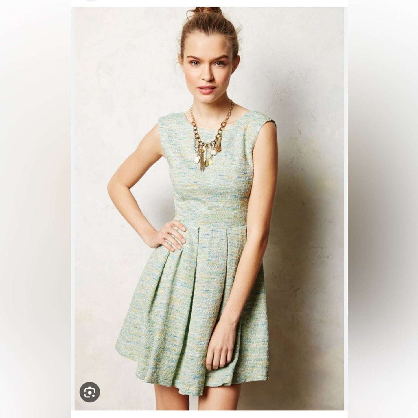 Paper crown parkside pleated tweed dress SZ LG