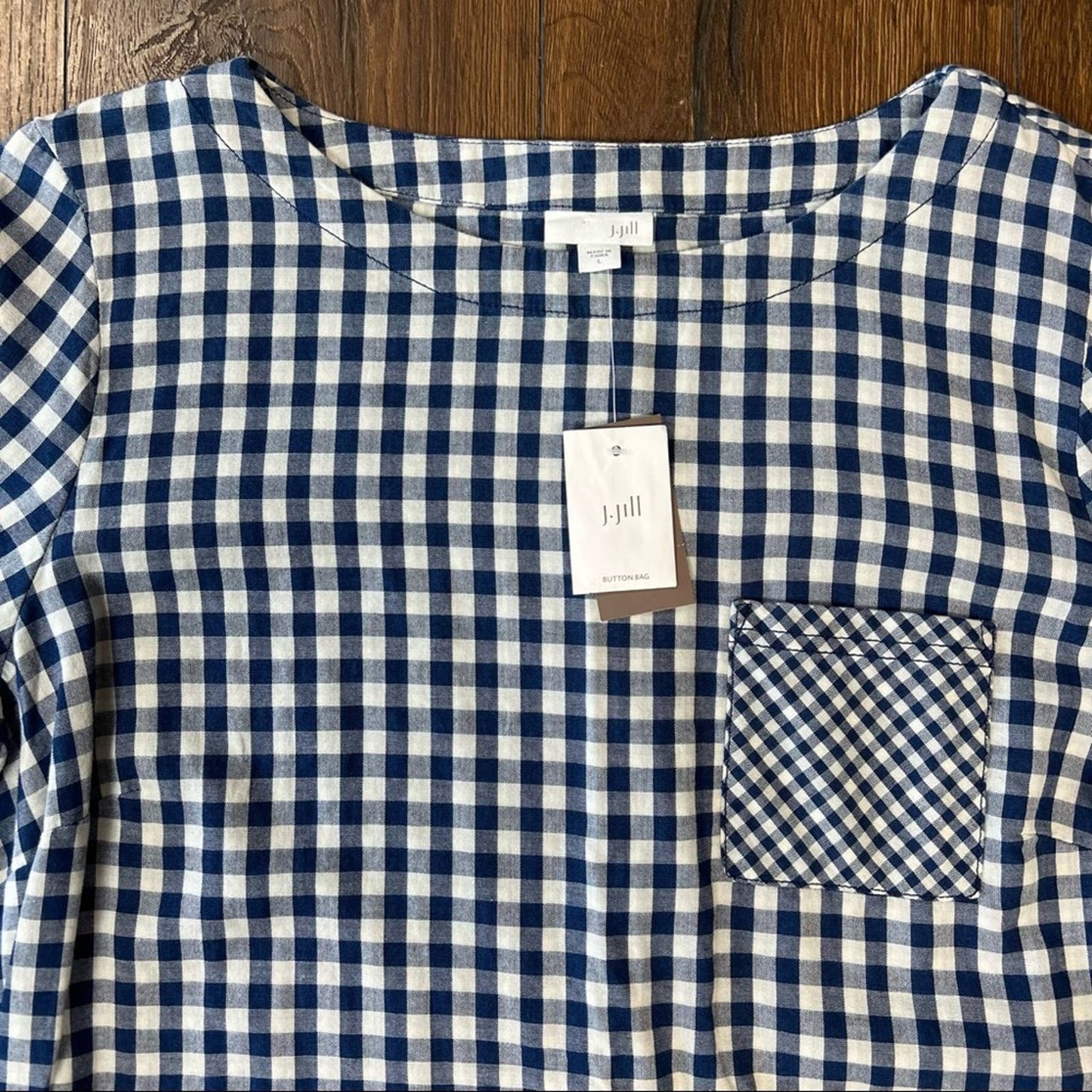 J. Jill indigo gingham button back long sleeve top SZ LG