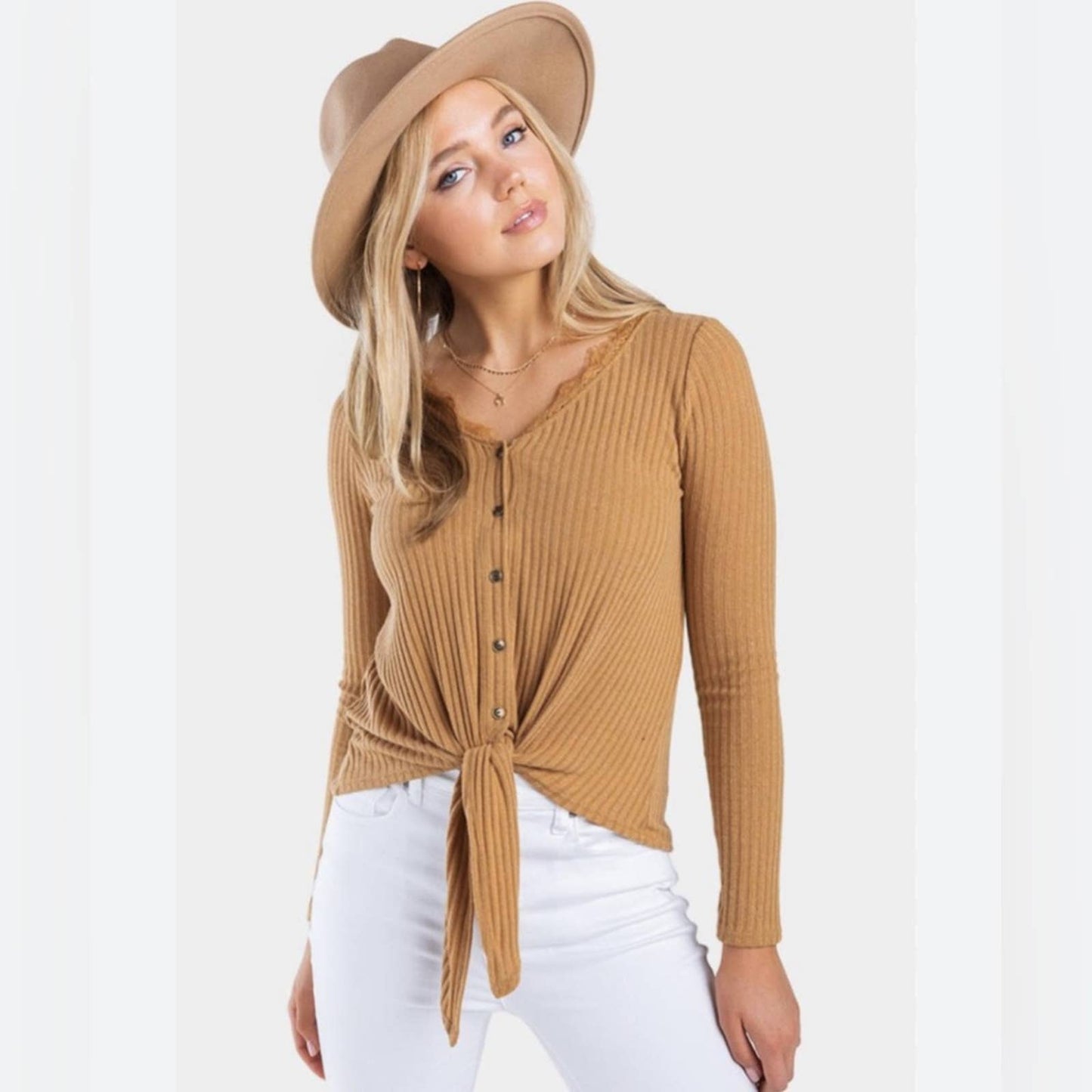 Jun & ivory mustard ribbed top SZ SM