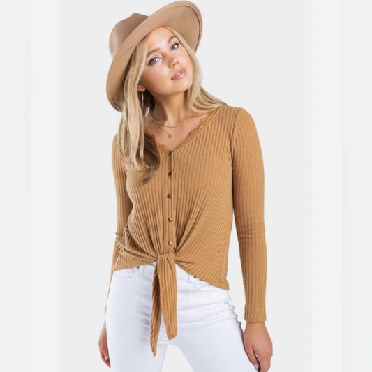 Jun & ivory mustard ribbed top SZ SM