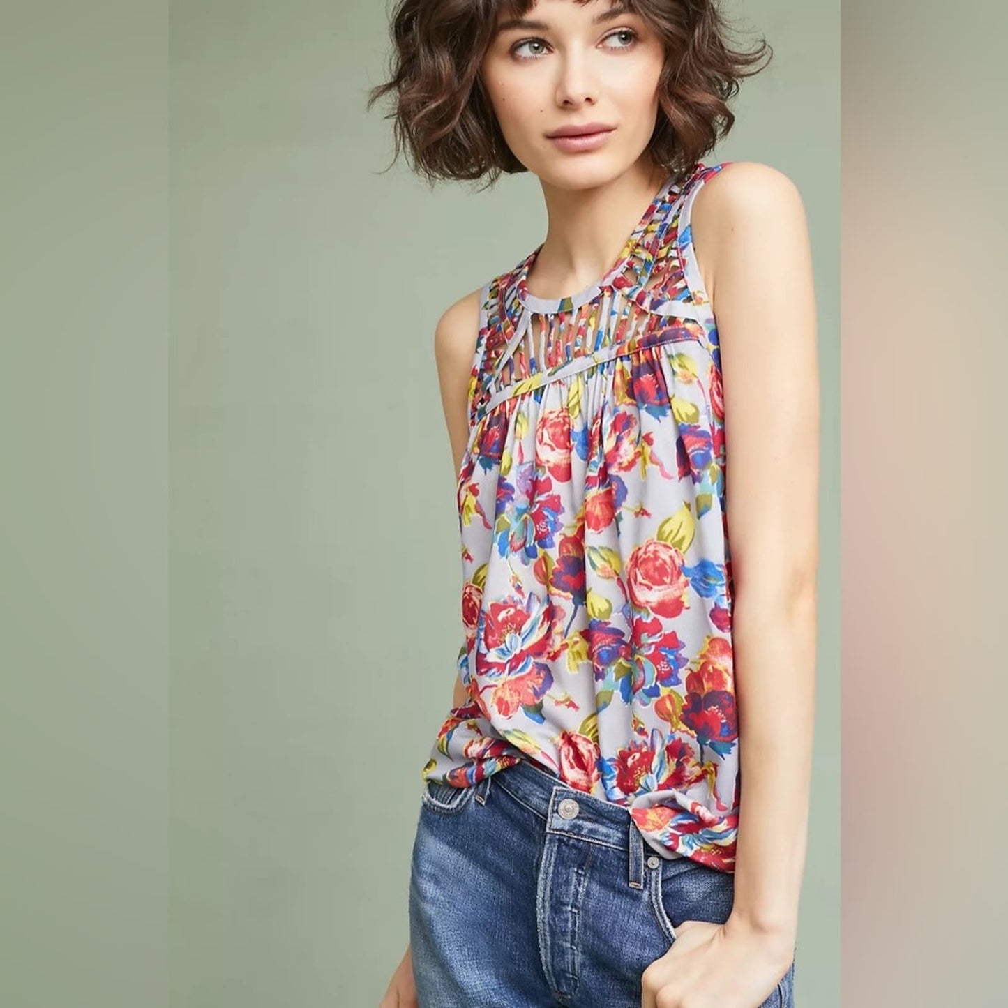 Ranna Gill Faye floral tank SZ MED