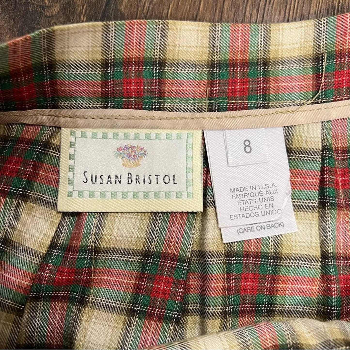Susan Bristol Vintage plaid gingham tartan kilt style wrap buckles skirt SZ 8