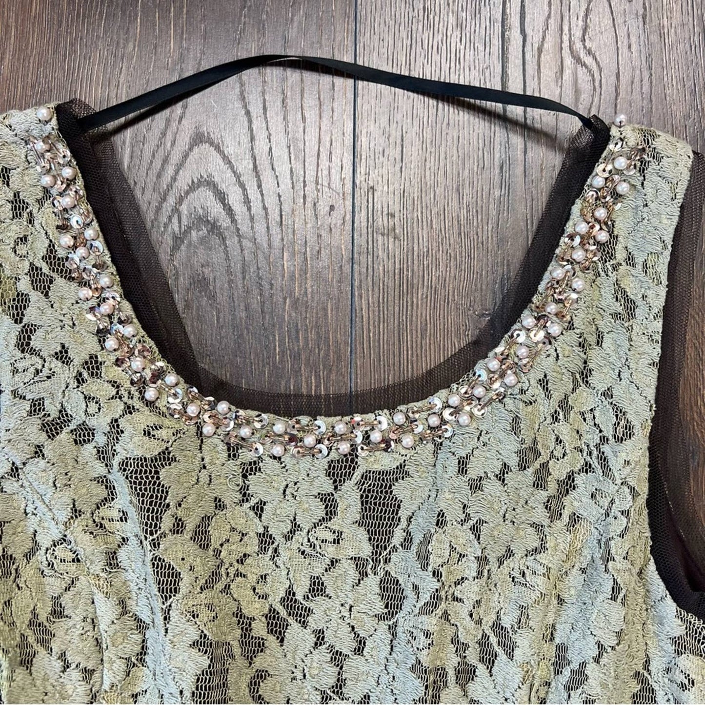 Ryu brown & orange pleated lace dress SZ LG