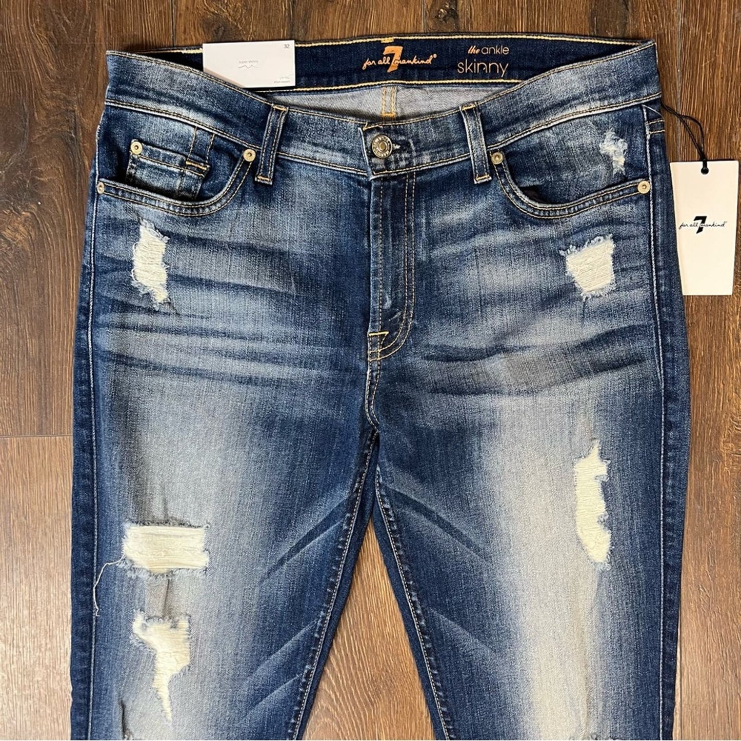🆕 7 for all Mankind ANKLE SKINNY IN DISTRESSED AUTHENTIC LIGHT SZ 32/12