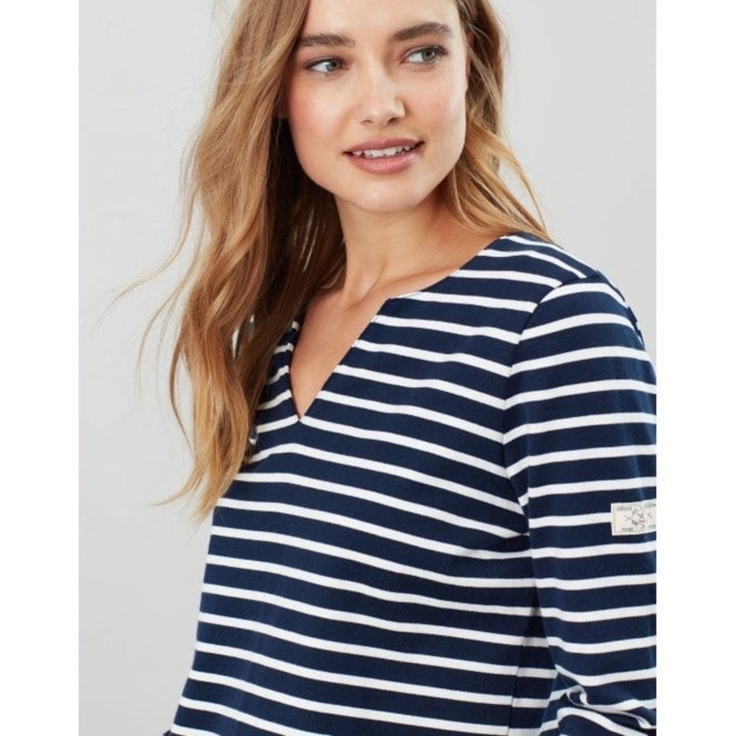JOULES Harbour Notch Neck Womens Notch Neck Jersey Top - Navy Cream Stripe SZ 8