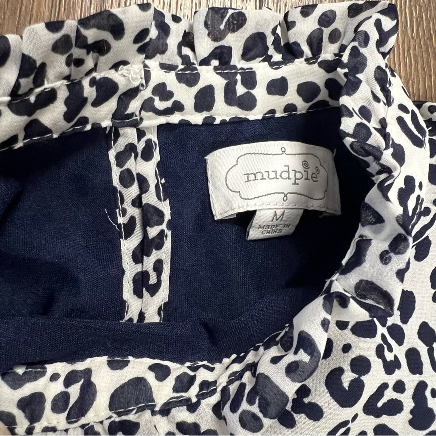 Mud Pie Nsomi Ruffle Dress in Navy Leopard SZ MED