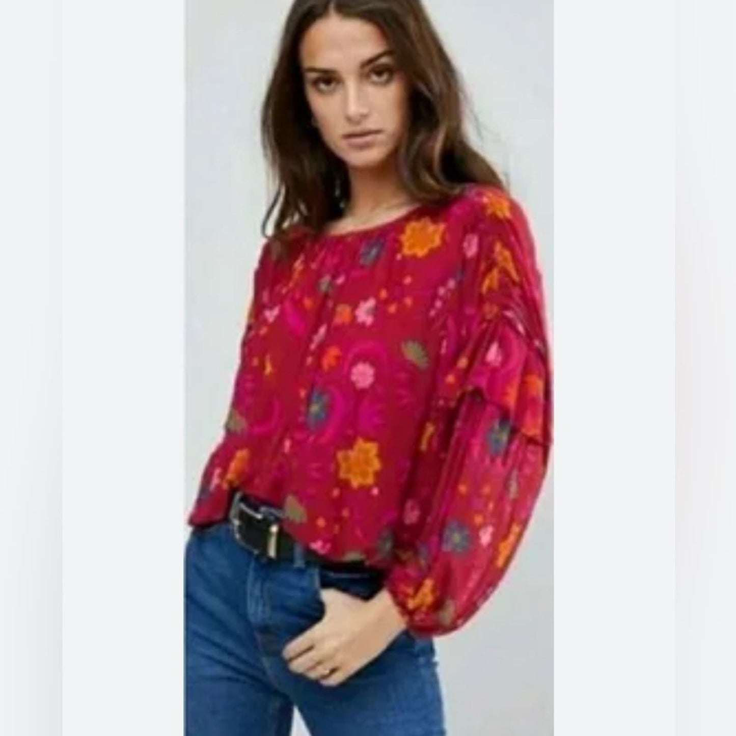 Free People Wildflower Honey Floral Blouse SZ SM