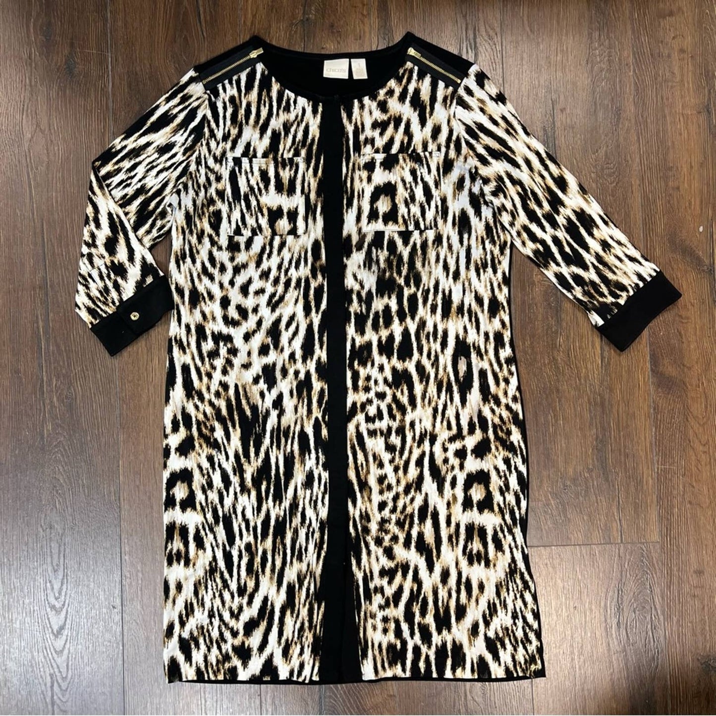 Chicos Speckled Animal-Blocked Shirtdress SZ 2/LG