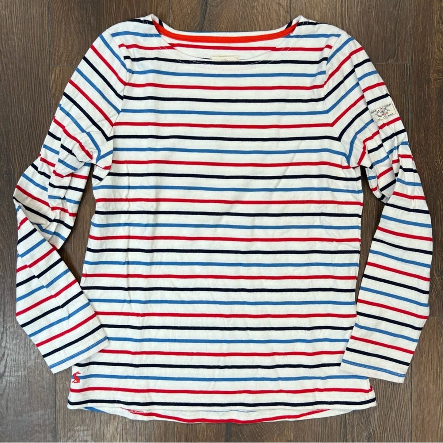 Joules Harbour Long Sleeve Jersey Top Cream Navy Red Blue SZ 8