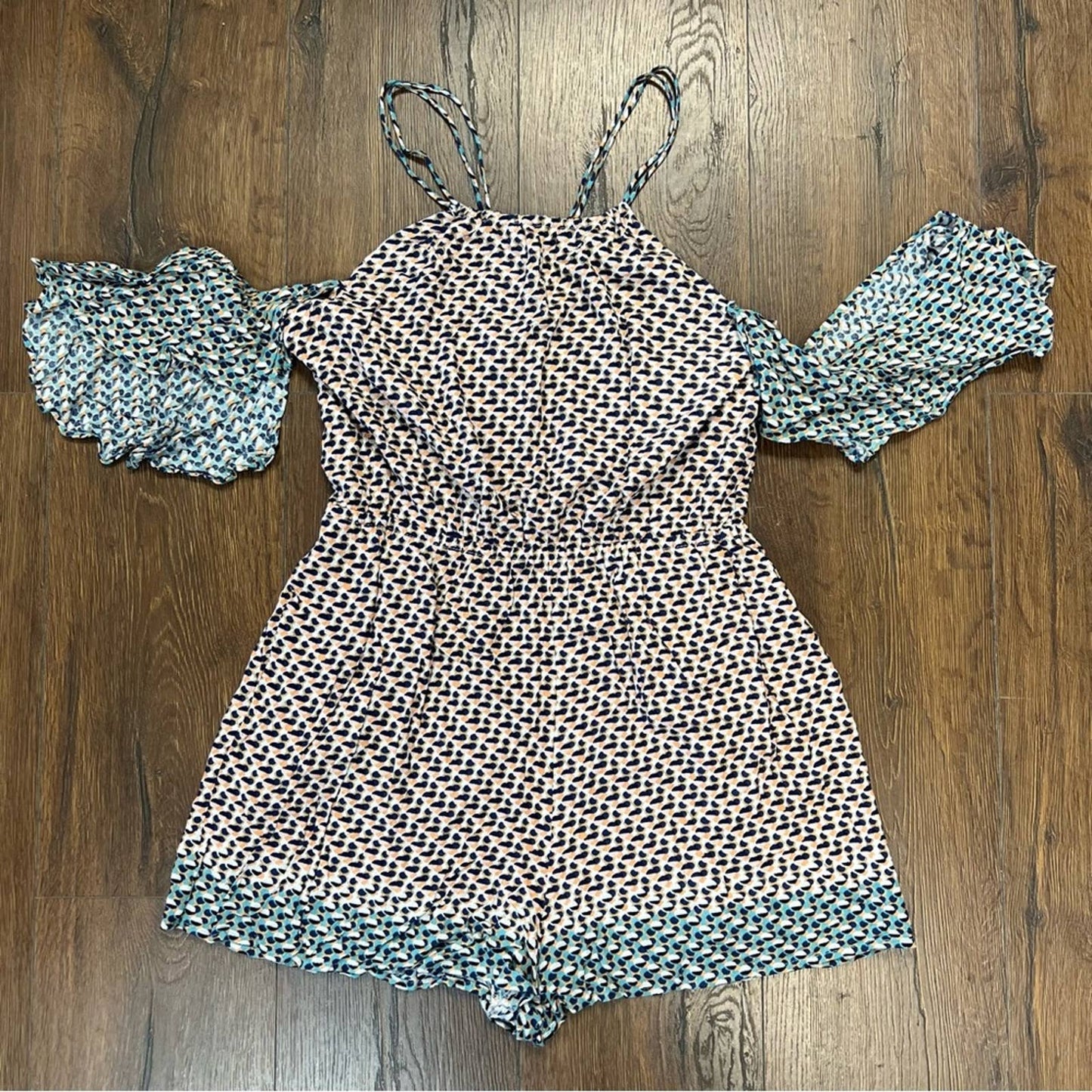 Anthropologie elevenese madalenna multi colored cold shoulder romper SZ SM