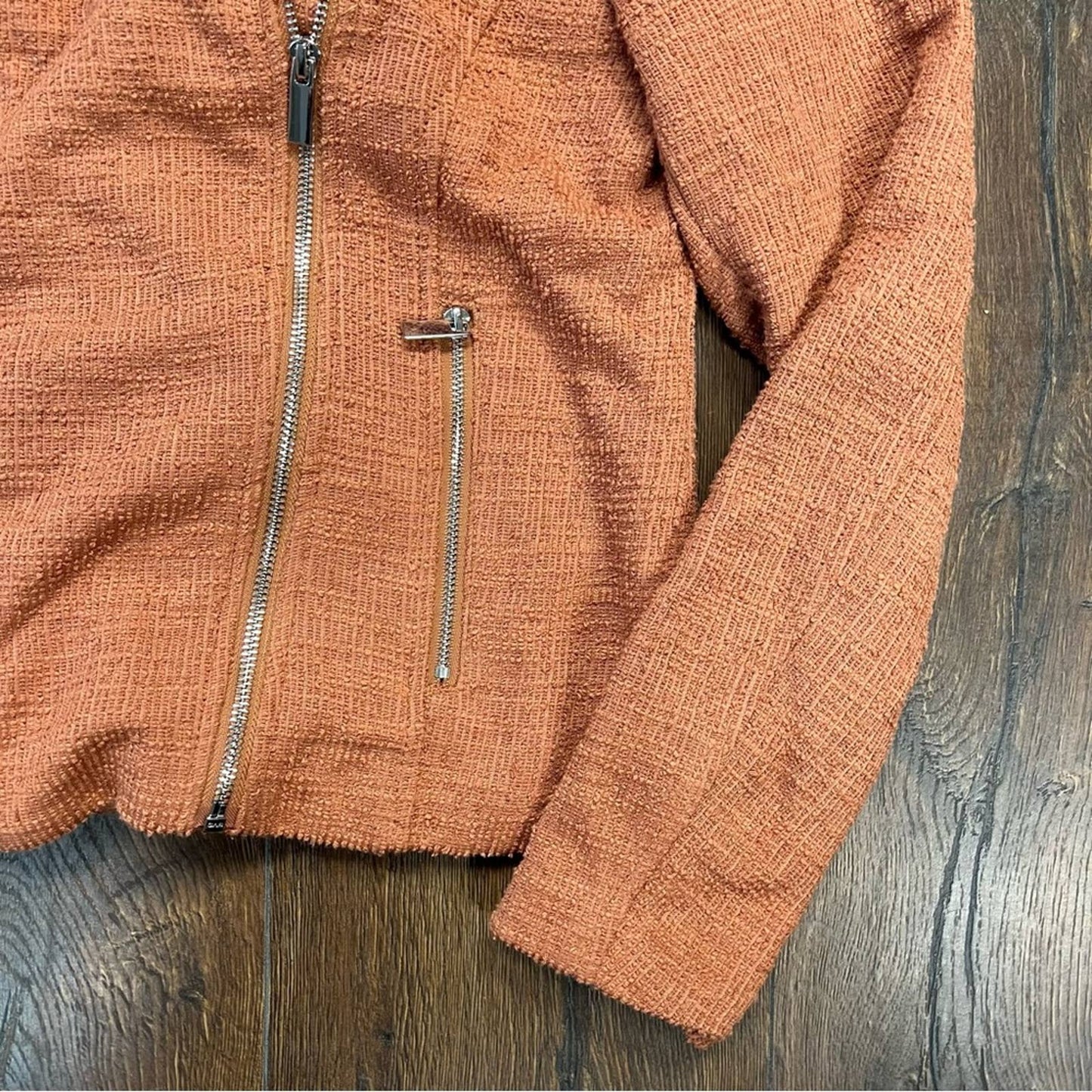 Nine West Textured Knit Moto Jacket- mocha frosting color SZ XS