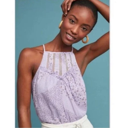 Maeve by Anthropologie Martell Purple Floral Cottage Core Tank SZ LG