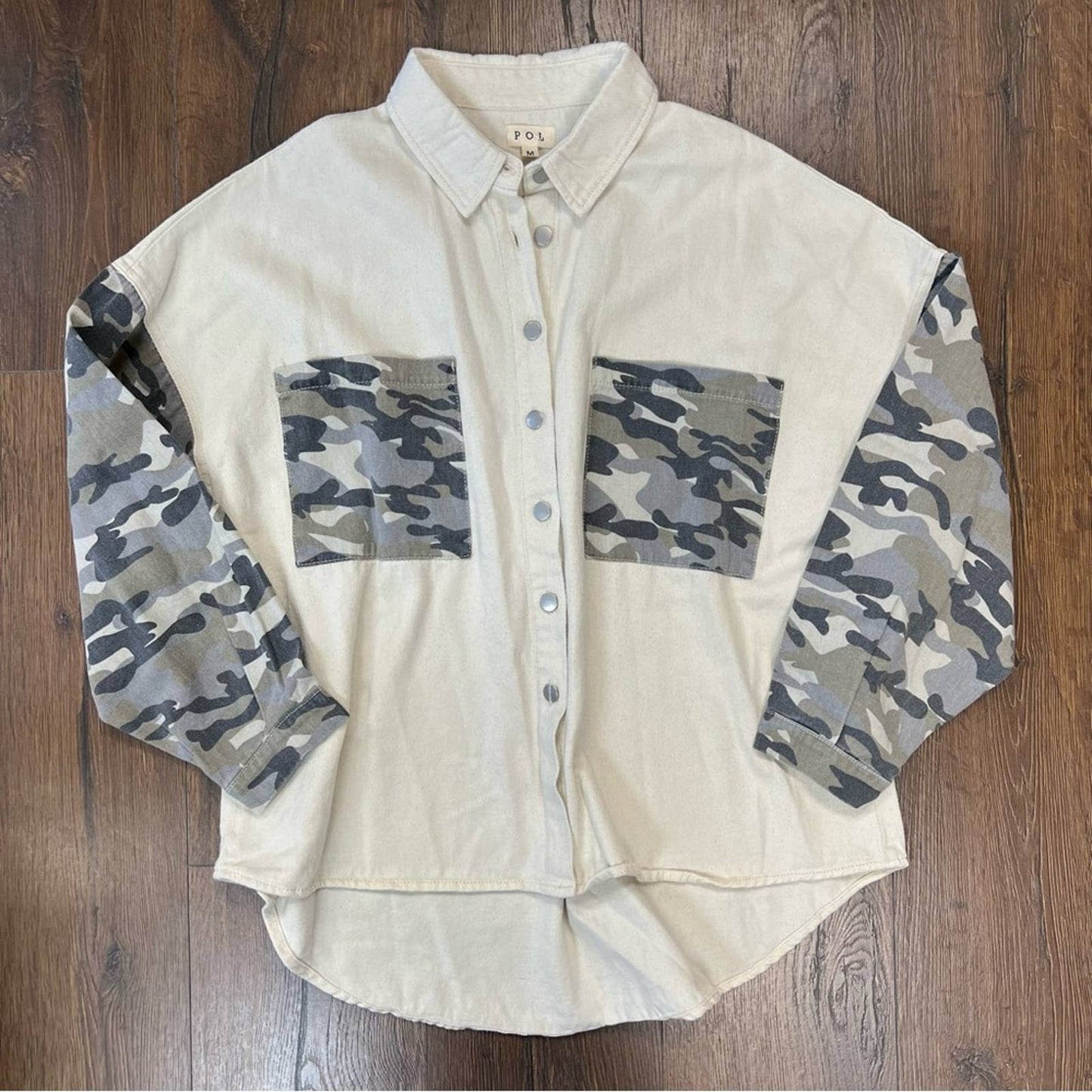 POL Rhodes Shacket Cream Camo SZ MED