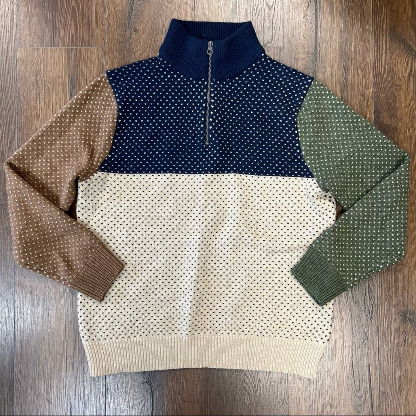 Men’s J. Crew rugged merino wool blend color block sweater SZ LG