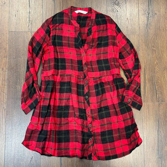 Zara red plaid flannel button down dress SZ SM