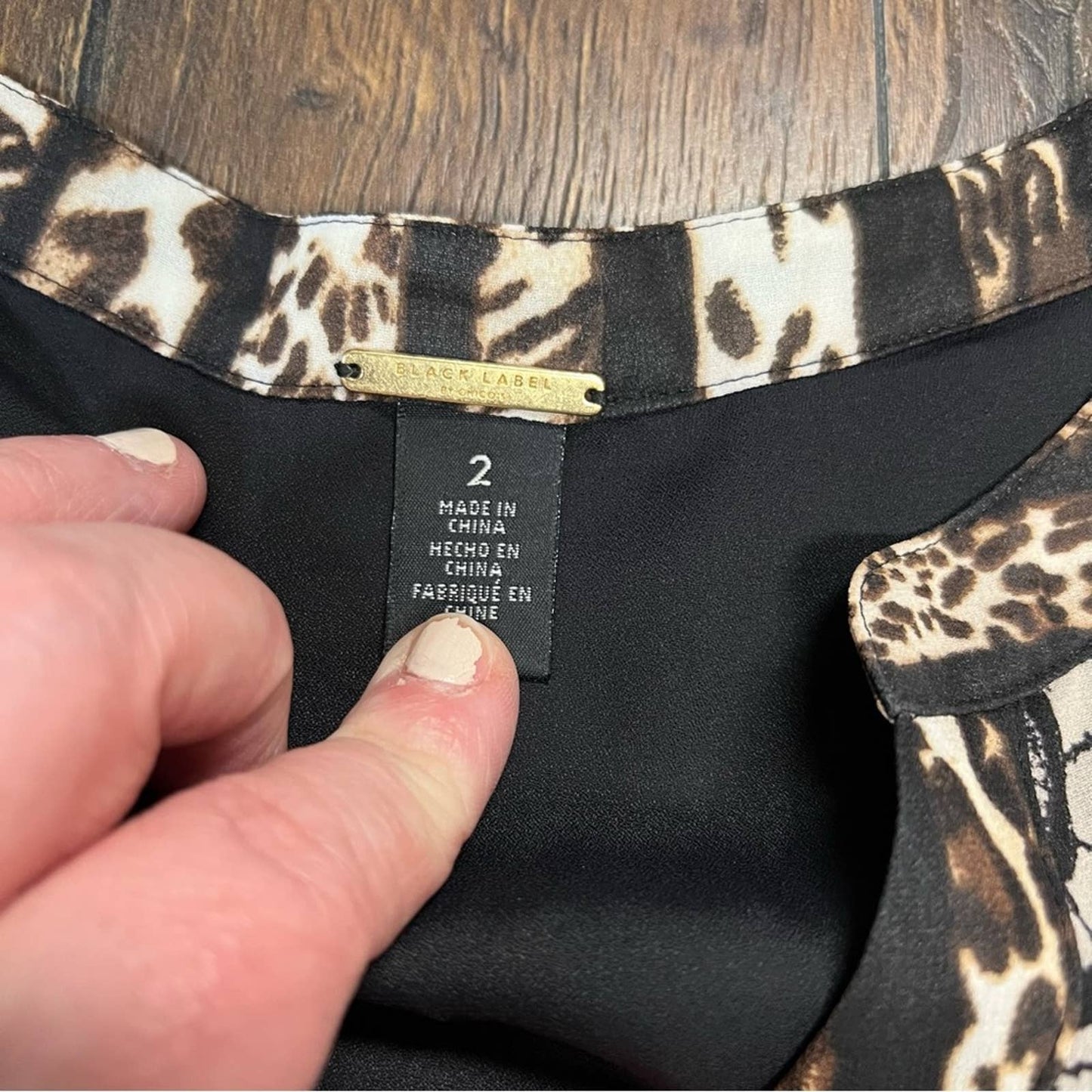 Chicos BLACK LABEL Mixed-Print Zip Back Blouse SZ 2/LG
