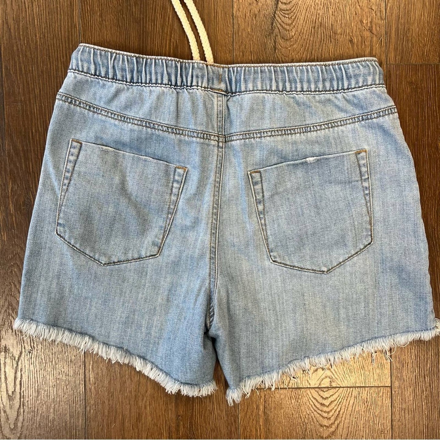 AERIE Distressed Frayed Hem Drawstring Waist Boyfriend Jean Shorts Size SM