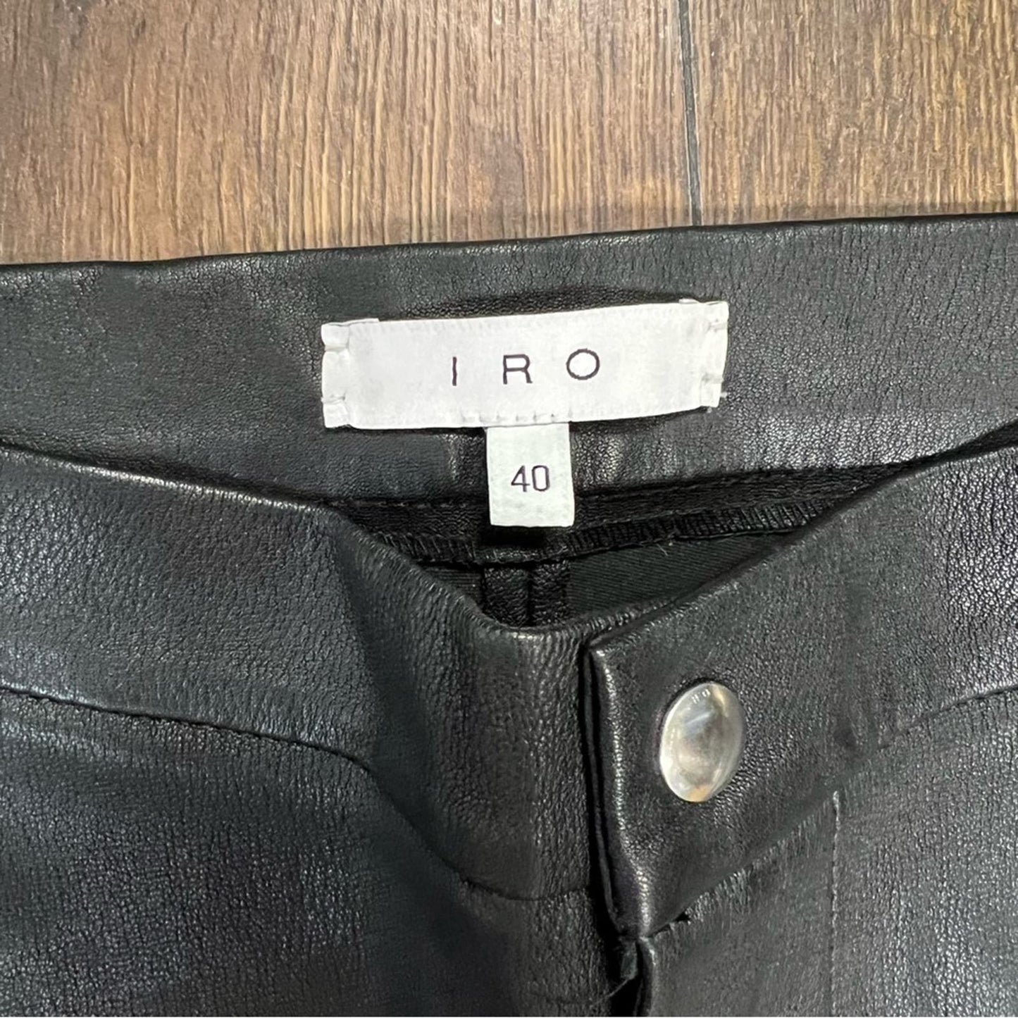 IRO Sabrina Snap-Trim Leather Ankle Pants, Black SZ 40/8