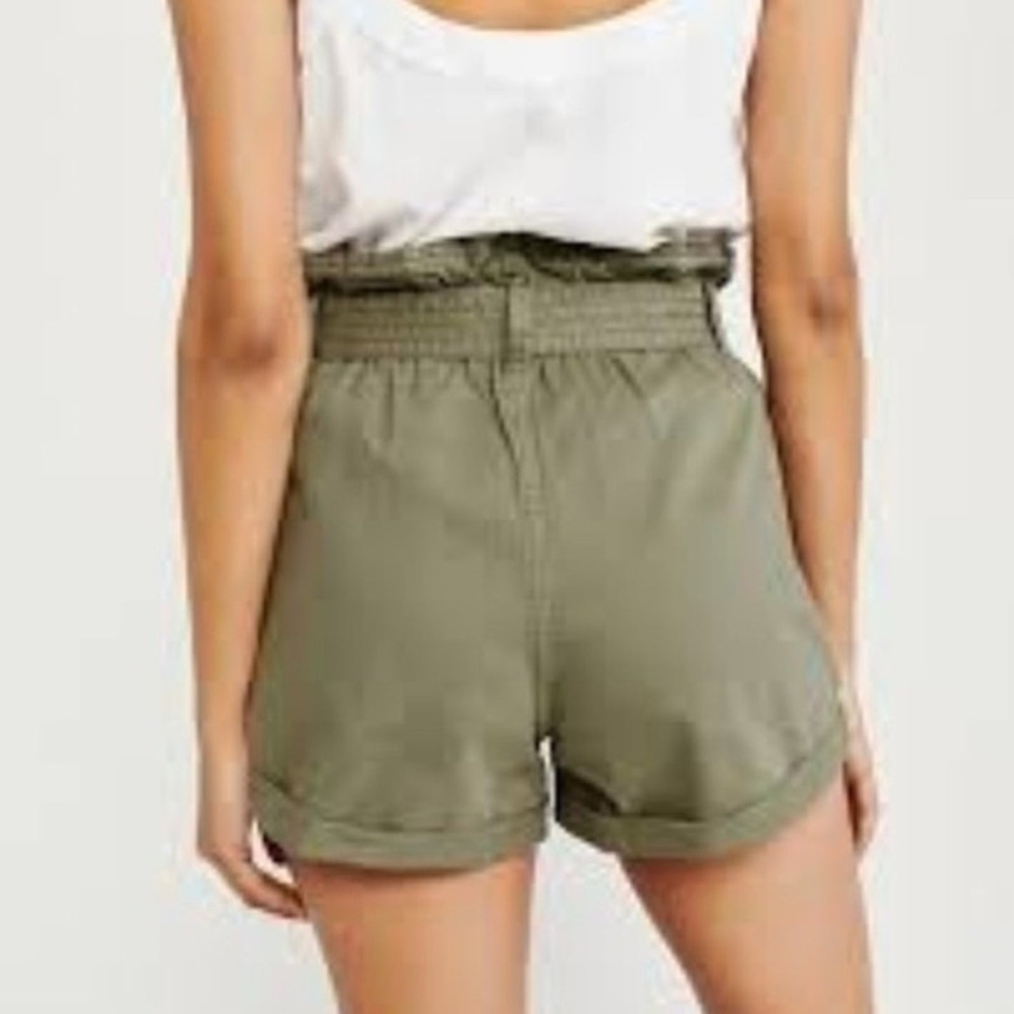 Abercrombie & Fitch Olive Green high waisted Belted Twill Paperbag Shorts SZ LG