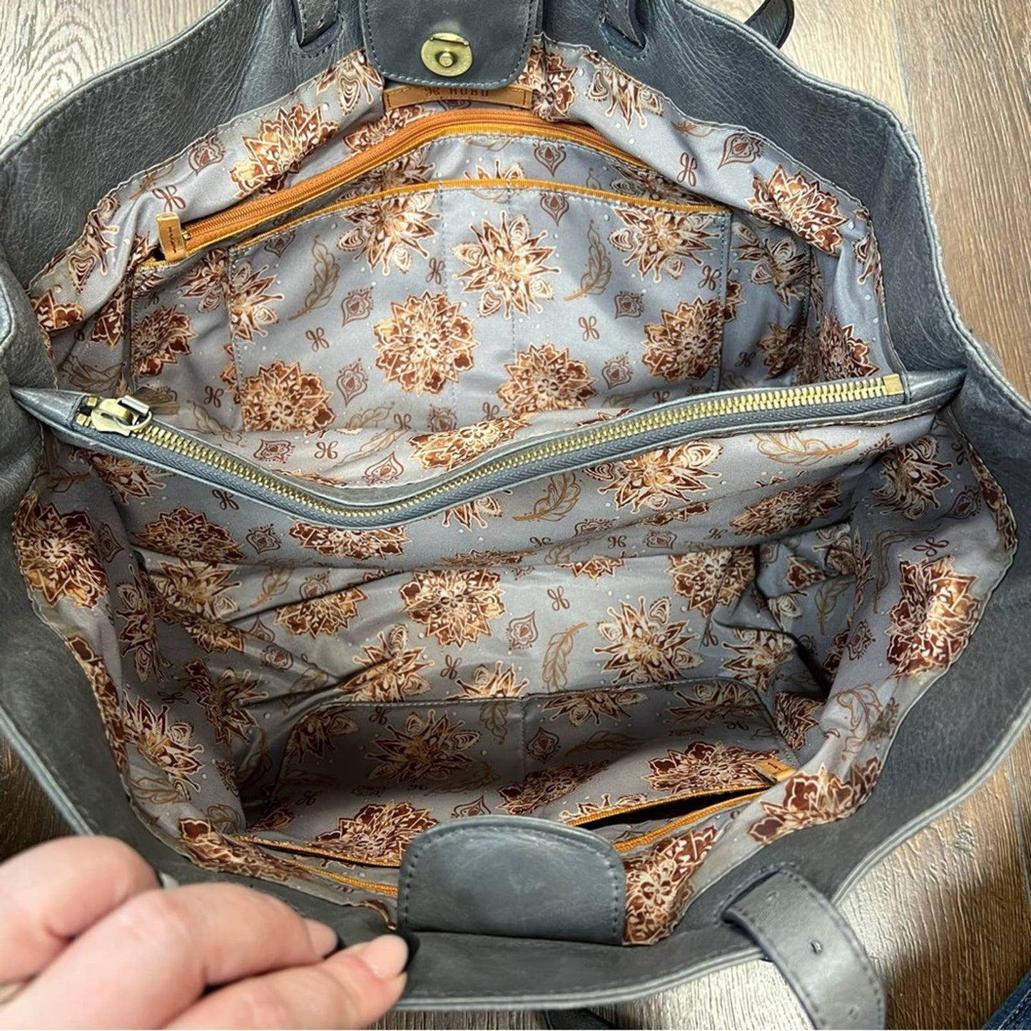 HOBO gray polished leather tote bag