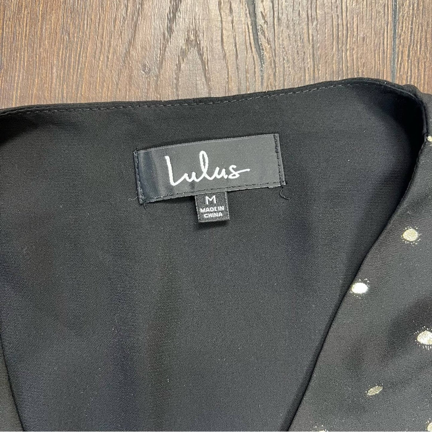 🆕 Lulu’s Wandering Soul Gold and Black Polka Dot Wrap Dress SZ MED