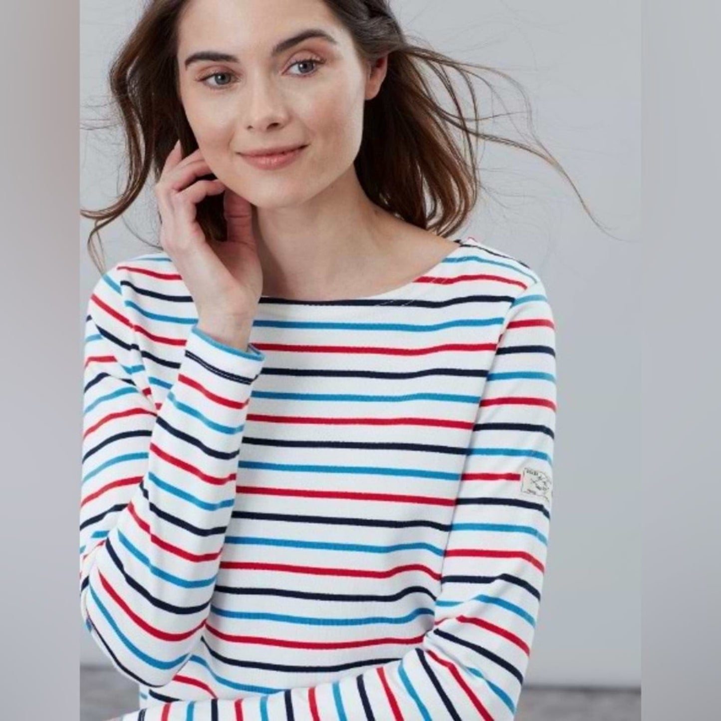 Joules Harbour Long Sleeve Jersey Top Cream Navy Red Blue SZ 8