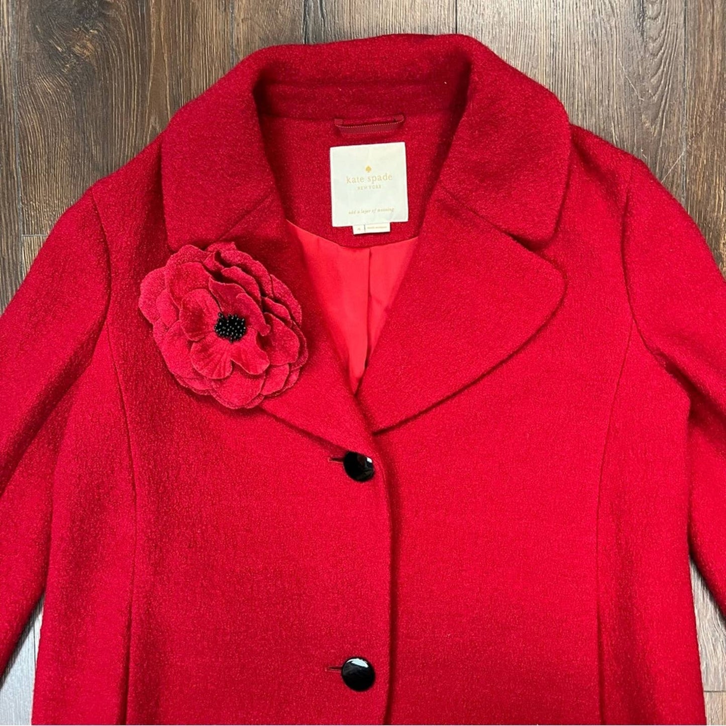 Kate spade ooh la la red Wool boucle poppy dress coat, fashion week 2017 SZ 4