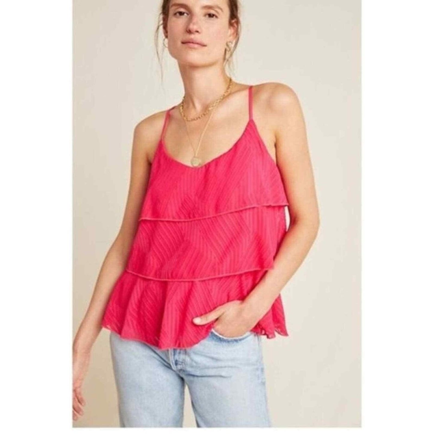 🆕 Anthropologie AMADI pink tiered tank SZ LG