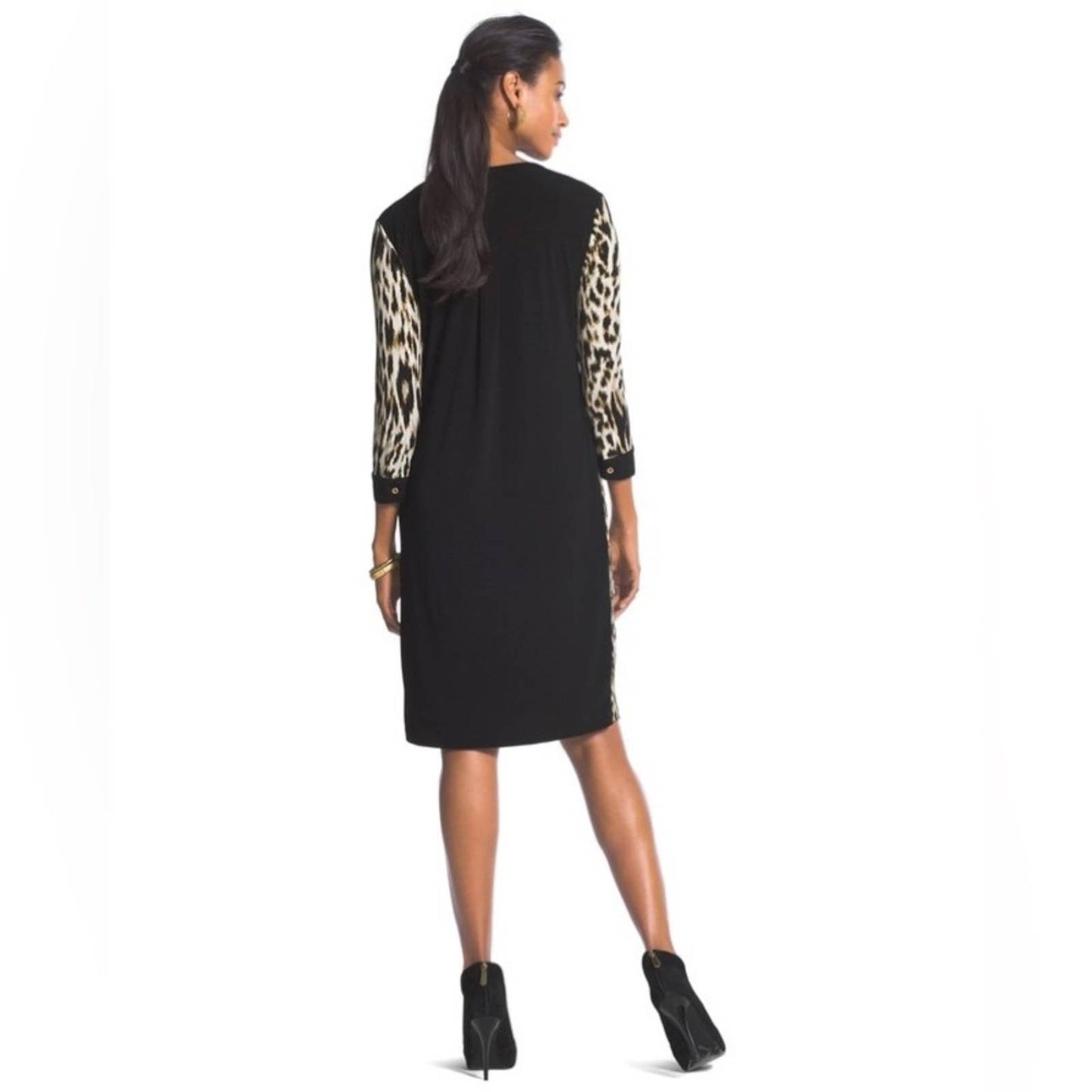 Chicos Speckled Animal-Blocked Shirtdress SZ 2/LG