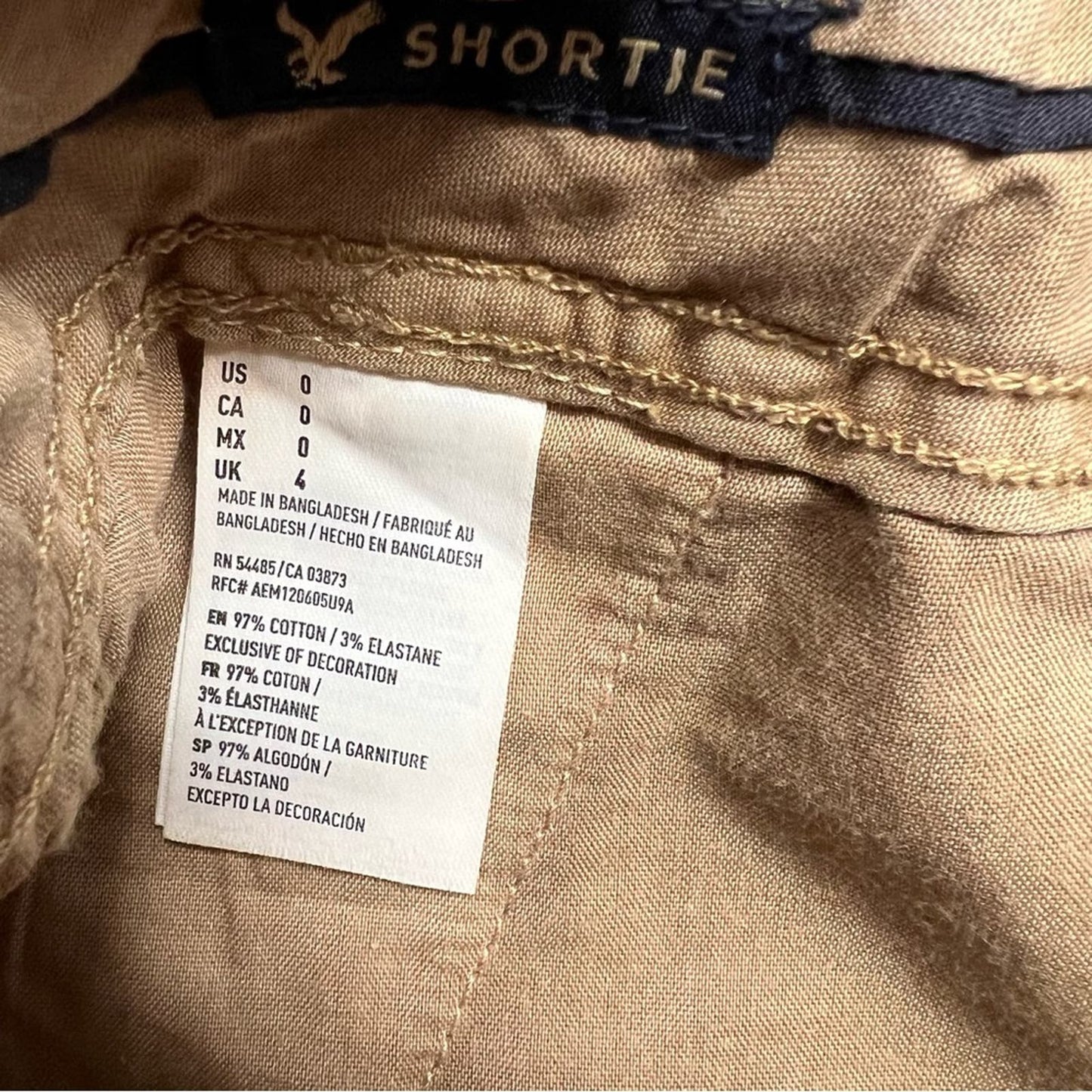 American Eagle khaki Shortie shorts SZ 0